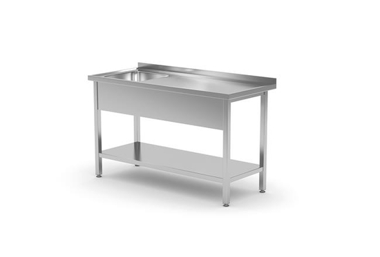Stół z jednym zlewem z półką, prawy - skręcany, o wym. 800x700x(H)850 mm 