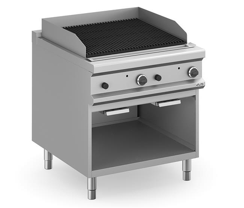 Grill z lawą wulkaniczną stołowy i na podstawie z trzech stron zamkniętej, gazowy 