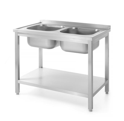  Stół z dwoma zlewami , z półką - skręcany, HENDI, Kitchen Line, Lokalizacja komory - pośrodku, 1000x700x(H)850 mm, 1000x700x(H)850mm 