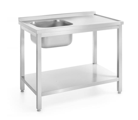 Stół ze zlewem 1-komorowym i półką – skręcany, głębokość 600 mm, HENDI, Kitchen Line, Lokalizacja komory - po lewej, 1000x600x(H)850mm 