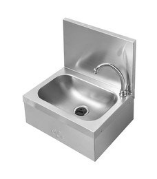 Umywalka bezdotykowa z panelem tylnym (h)300 mm, wykonana z AISI 304, uruchamianie kolanem, 400x315x(h)470 mm 