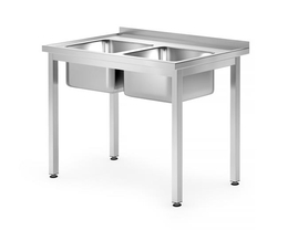  Stół z dwoma zlewami , bez półki - skręcany, HENDI, Kitchen Line, Lokalizacja komory - pośrodku, 1000x700x(H)850 mm, 1000x700x(H)850mm 